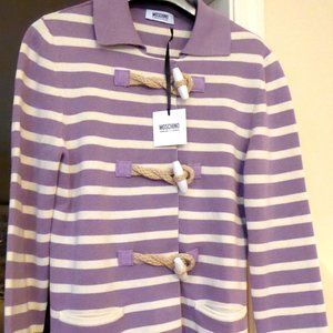 Moschino Cheap and Chic Ladies Lilac Cream Striped Knit Sweater Jacket USA SZ 10